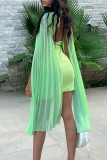 Green Fashion Solid Mesh O Neck Pencil Skirt Dresses