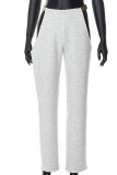 Light Gray Sexy Street Solid Patchwork Loose High Waist Straight Solid Color Bottoms