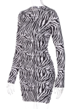 Zebra Fashion Animal Print Patchwork O Neck Pencil Skirt Dresses