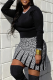 Black Fashion Print Patchwork O Neck Long Sleeve Two Pieces