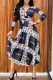 Black White Fashion Elegant Print Letter V Neck Long Sleeve Dresses