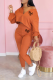 Tangerine Red Fashion Print Patchwork V Neck Long Sleeve Two Pieces
