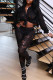 Black Fashion Sexy Patchwork Solid See-through Turndown Collar Long Sleeve Two Pieces
