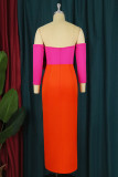 Rose Red Sexy Formal Patchwork Backless With Bow Off the Shoulder Evening Dress