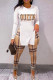 Khaki Fashion Casual Print Slit O Neck Long Sleeve Two Pieces