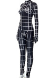 Black Street Punk Print Patchwork Half A Turtleneck Regular Jumpsuits