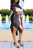 Black Fashion Print Flounce O Neck Straight Dresses