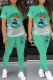 Light Green Fashion Casual Gradual Change Print Patchwork O Neck Short Sleeve Two Pieces