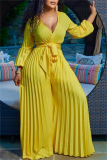 Yellow Fashion V Neck Jumpsuits