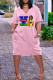 Pink Fashion Casual Print Patchwork V Neck Short Sleeve Dress