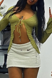 Green Sexy Solid Bandage V Neck Tops