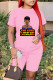 Pink Fashion Casual Print Patchwork O Neck Short Sleeve Two Pieces
