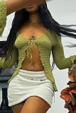 Green Sexy Solid Bandage V Neck Tops