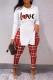 Red Fashion Casual Print Slit O Neck Long Sleeve Two Pieces