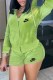 Green Fashion Casual Print Patchwork Letter Hooded Collar Long Sleeve Two Pieces