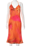 Red Sexy Print Patchwork Spaghetti Strap Pencil Skirt Dresses