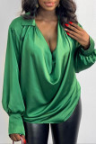 Green Fashion Sexy College Shirt Collar Tops
