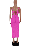 Pink Fashion Print Patchwork Off the Shoulder Pencil Skirt Dresses