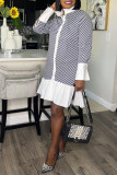 Black White Fashion Striped Shirt Collar Dresses