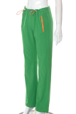 Green Casual Solid Patchwork Regular Mid Waist Straight Solid Color Bottoms