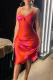 Red Sexy Print Patchwork Spaghetti Strap Pencil Skirt Dresses