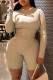 Apricot Fashion Casual Solid Patchwork O Neck Long Sleeve Two Pieces