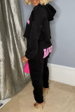 Black Fashion Casual Sportswear Daily Letter Letter Hooded Collar Long Sleeve Two Pieces