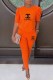 Orange Fashion Casual Print Letter O Neck Half Sleeve Two Pieces
