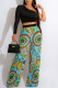 Sky Blue Fashion Casual Print Patchwork Backless Oblique Collar Long Sleeve Two Pieces