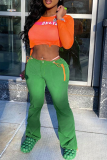 Green Casual Solid Patchwork Regular Mid Waist Straight Solid Color Bottoms