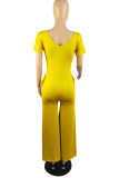 Pink Fashion Casual Solid Patchwork V Neck Regular Jumpsuits