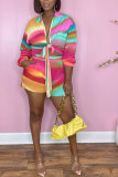 Multi-color Casual Print Shirt Collar Long Sleeve Two Pieces