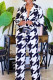 Black White Fashion Plaid Print Shirt Collar Long Sleeve Two Pieces