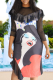 Black Fashion Print Flounce O Neck Straight Dresses