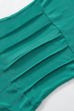 Cyan Sexy Solid Patchwork See-through Half A Turtleneck Regular Jumpsuits