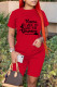 Red Fashion Casual Print Patchwork O Neck Short Sleeve Two Pieces