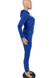 Blue Casual Character Print Solid Patchwork Hot Drill Hooded Collar Long Sleeve Two Pieces
