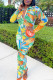 Green Vacation Print Printing Shirt Collar Long Dress Dresses