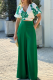 Green Fashion Print Patchwork V Neck Short Sleeve Two Pieces