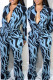 Blue Fashion Casual Print Patchwork Turndown Collar Long Sleeve Two Pieces
