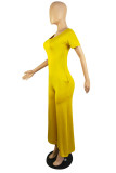 Pink Fashion Casual Solid Patchwork V Neck Regular Jumpsuits