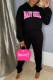 Black Fashion Casual Sportswear Daily Letter Letter Hooded Collar Long Sleeve Two Pieces
