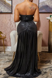 Red Fashion Sexy Patchwork Hot Drilling Backless Fold Strapless Sleeveless Dress