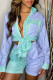 Green Fashion Casual Striped Print Patchwork Turndown Collar Long Sleeve Two Pieces