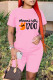 Pink Fashion Casual Print Patchwork O Neck Short Sleeve Two Pieces