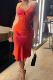 Red Sexy Print Patchwork Spaghetti Strap Pencil Skirt Dresses