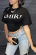 Black Fashion Street Print Letter O Neck T-Shirts