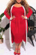 Red Fashion Casual Solid Patchwork O Neck Plus Size Two Pieces