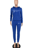 Blue Casual Character Print Solid Patchwork Hot Drill Hooded Collar Long Sleeve Two Pieces