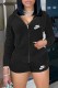 Black Fashion Casual Print Patchwork Letter Hooded Collar Long Sleeve Two Pieces